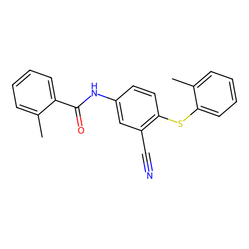 N-{3-cyano-4-[(2-methylphenyl)sulfanyl]phenyl}-2-methylbenzenecarboxamide structure
