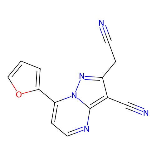 2-(Cyanomethyl)-7-(2-furyl)pyrazolo[1,5-a]pyrimidine-3-carbonitrile structure