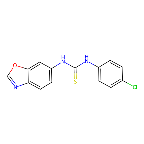 N-(1,3-benzoxazol-6-yl)-N'-(4-chlorophenyl)thiourea structure