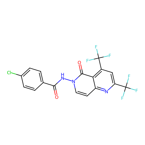 4-chloro-N-[5-oxo-2,4-bis(trifluoromethyl)-1,6-naphthyridin-6-yl]benzamide structure