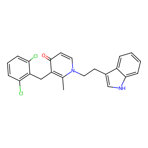 3-(2,6-dichlorobenzyl)-1-[2-(1H-indol-3-yl)ethyl]-2-methyl-4(1H)-pyridinone structure