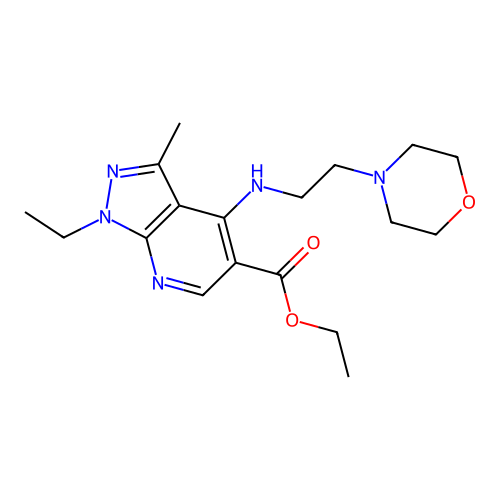 ethyl 1-ethyl-3-methyl-4-[(2-morpholinoethyl)amino]-1H-pyrazolo[3,4-b]pyridine-5-carboxylate structure