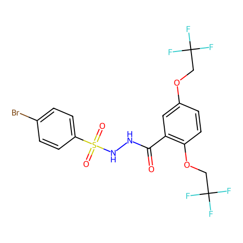 N'-(4-bromophenyl)sulfonyl-2,5-bis(2,2,2-trifluoroethoxy)benzohydrazide structure
