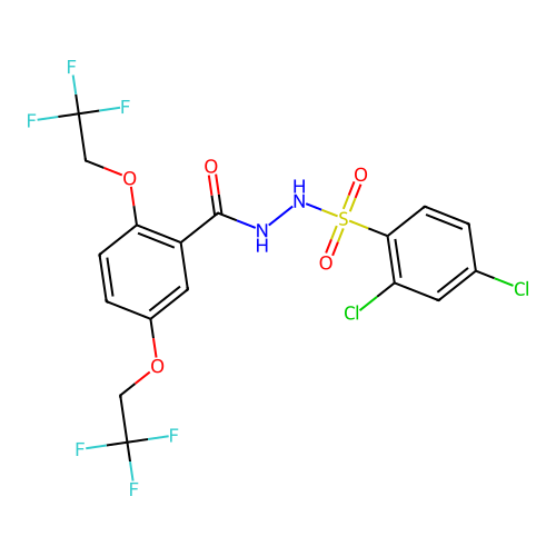 N'-(2,4-dichlorophenyl)sulfonyl-2,5-bis(2,2,2-trifluoroethoxy)benzohydrazide structure