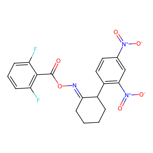 2-(2,4-Dinitrophenyl)cyclohexanone O-(2,6-difluorobenzoyl)oxime structure