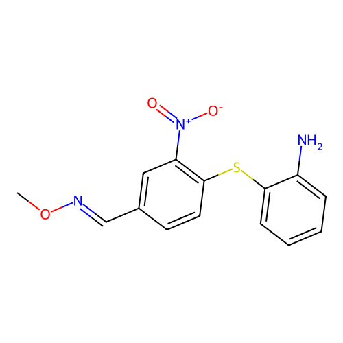 2-[4-(methoxyiminomethyl)-2-nitrophenyl]sulfanylaniline structure