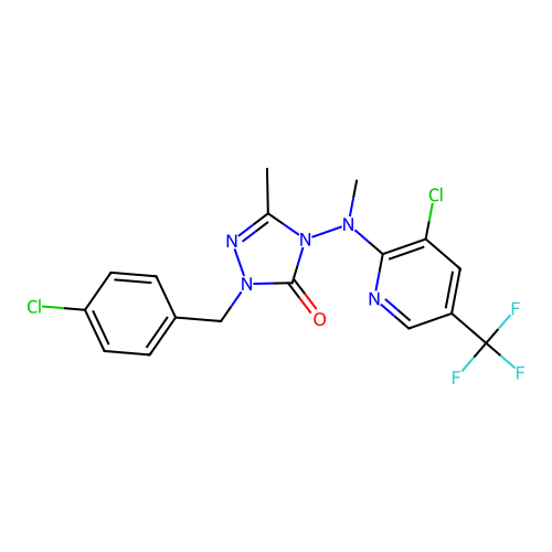 2-(4-chlorobenzyl)-4-[[3-chloro-5-(trifluoromethyl)-2-pyridinyl](methyl)amino]-5-methyl-2,4-dihydro-3H-1,2,4-triazol-3-one structure