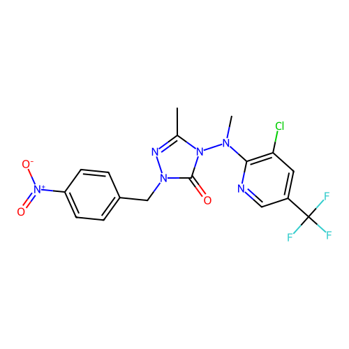 4-[[3-chloro-5-(trifluoromethyl)-2-pyridinyl](methyl)amino]-5-methyl-2-(4-nitrobenzyl)-2,4-dihydro-3H-1,2,4-triazol-3-one structure