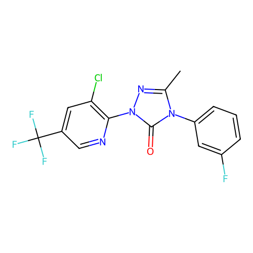 2-[3-chloro-5-(trifluoromethyl)-2-pyridinyl]-4-(3-fluorophenyl)-5-methyl-2,4-dihydro-3H-1,2,4-triazol-3-one structure