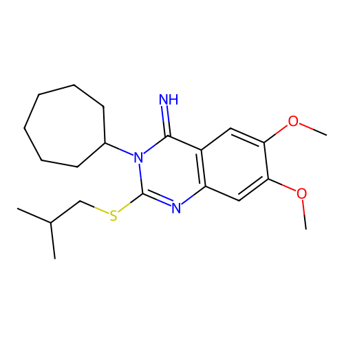 3-cycloheptyl-2-(isobutylsulfanyl)-6,7-dimethoxy-4(3H)-quinazolinimine structure
