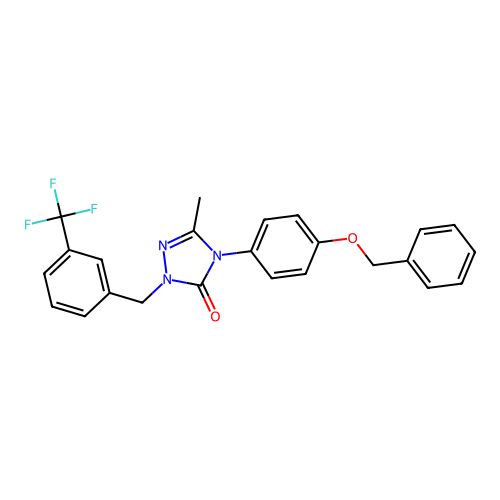 5-methyl-4-(4-phenylmethoxyphenyl)-2-[[3-(trifluoromethyl)phenyl]methyl]-1,2,4-triazol-3-one structure