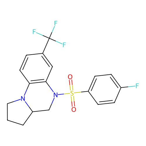 5-[(4-fluorophenyl)sulfonyl]-7-(trifluoromethyl)-1,2,3,3a,4,5-hexahydropyrrolo[1,2-a]quinoxaline structure