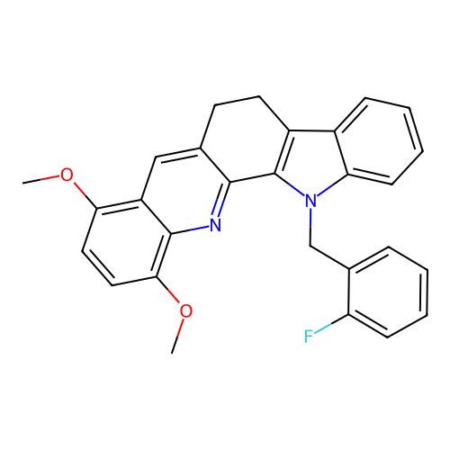 13-(2-fluorobenzyl)-8,11-dimethoxy-6,13-dihydro-5H-indolo[3,2-c]acridine structure