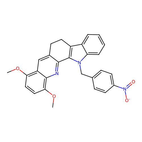 8,11-dimethoxy-13-(4-nitrobenzyl)-6,13-dihydro-5H-indolo[3,2-c]acridine structure