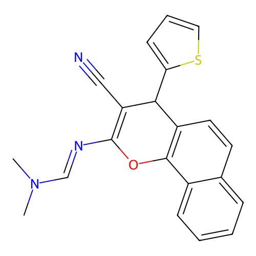 N'-[3-cyano-4-(2-thienyl)-4H-benzo[h]chromen-2-yl]-N,N-dimethyliminoformamide structure