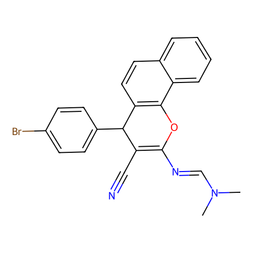 (E)-N'-[4-(4-bromophenyl)-3-cyano-4H-benzo[h]chromen-2-yl]-N,N-dimethylmethanimidamide structure