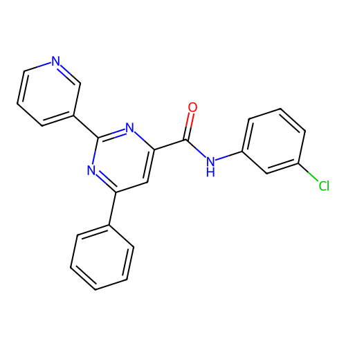 N-(3-chlorophenyl)-6-phenyl-2-(3-pyridinyl)-4-pyrimidinecarboxamide structure