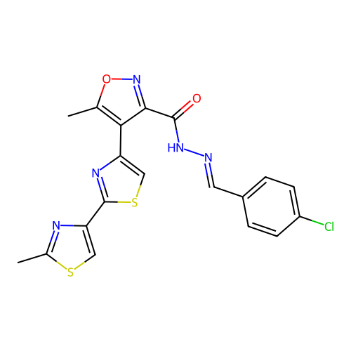 4-[2-(2-methylthiazol-4-yl)thiazol-4-yl]-5-methylisoxazole-3-[2'-(4-chlorophenyl)]carbhydrazide hydrazone structure