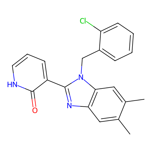 3-[1-(2-chlorobenzyl)-5,6-dimethyl-1H-1,3-benzimidazol-2-yl]-2(1H)-pyridinone structure