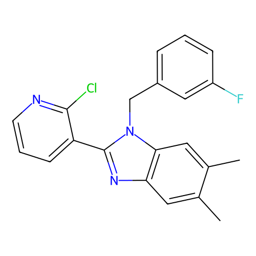2-(2-chloro-3-pyridinyl)-1-(3-fluorobenzyl)-5,6-dimethyl-1H-1,3-benzimidazole structure