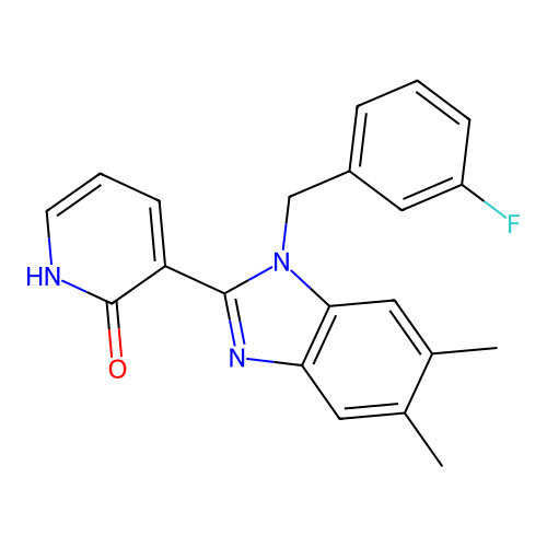 3-[1-(3-fluorobenzyl)-5,6-dimethyl-1H-1,3-benzimidazol-2-yl]-2(1H)-pyridinone structure