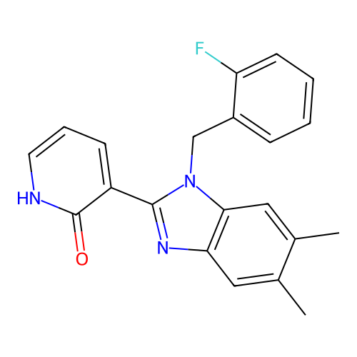 3-[1-(2-fluorobenzyl)-5,6-dimethyl-1H-1,3-benzimidazol-2-yl]-2(1H)-pyridinone structure