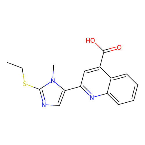 2-[2-(ethylsulfanyl)-1-methyl-1H-imidazol-5-yl]-4-quinolinecarboxylic acid structure