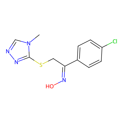 1-(4-chlorophenyl)-2-[(4-methyl-4H-1,2,4-triazol-3-yl)sulfanyl]-1-ethanone oxime structure