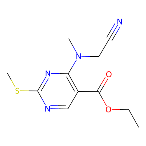 Ethyl 4-[(cyanomethyl)(methyl)amino]-2-(methylsulfanyl)-5-pyrimidinecarboxylate structure