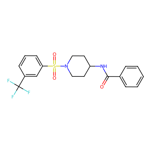 N-(1-{[3-(trifluoromethyl)phenyl]sulfonyl}-4-piperidinyl)benzenecarboxamide structure