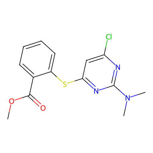 Methyl 2-{[6-chloro-2-(dimethylamino)-4-pyrimidinyl]sulfanyl}benzenecarboxylate structure