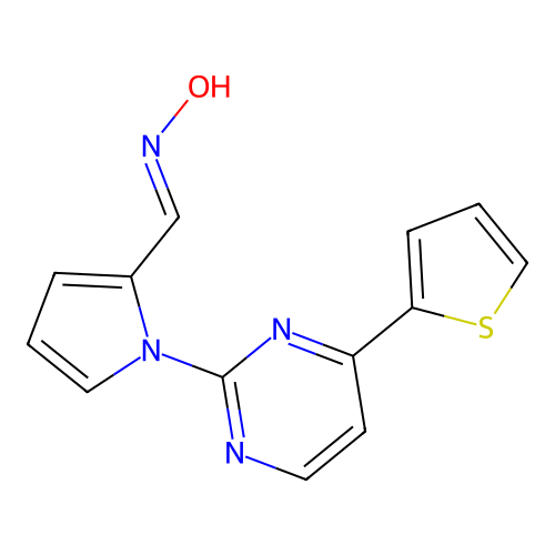 N-[[1-(4-thiophen-2-ylpyrimidin-2-yl)pyrrol-2-yl]methylidene]hydroxylamine structure