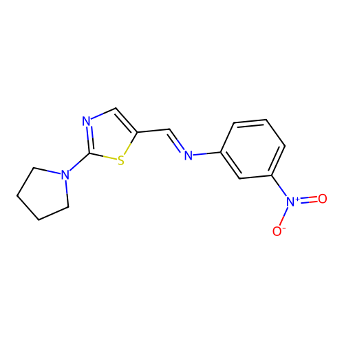 3-nitro-N-{(E)-[2-(1-pyrrolidinyl)-1,3-thiazol-5-yl]methylidene}aniline structure