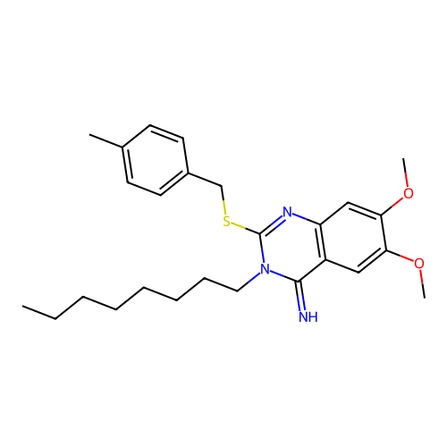 6,7-dimethoxy-2-[(4-methylbenzyl)sulfanyl]-3-octyl-4(3H)-quinazolinimine structure