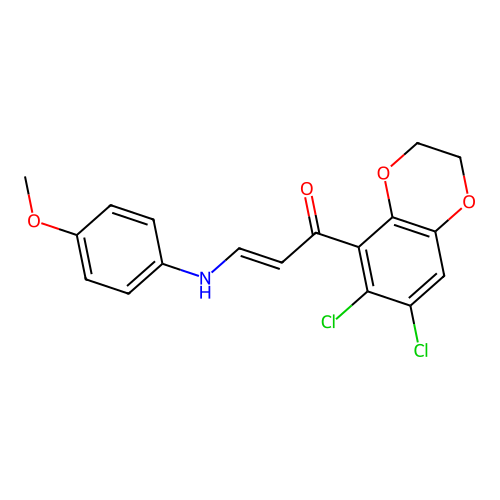 (E)-1-(6,7-dichloro-2,3-dihydro-1,4-benzodioxin-5-yl)-3-(4-methoxyanilino)-2-propen-1-one structure