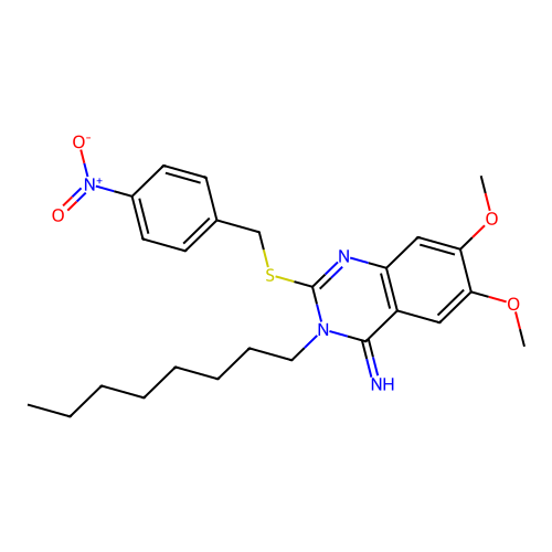 6,7-dimethoxy-2-[(4-nitrobenzyl)sulfanyl]-3-octyl-4(3H)-quinazolinimine structure