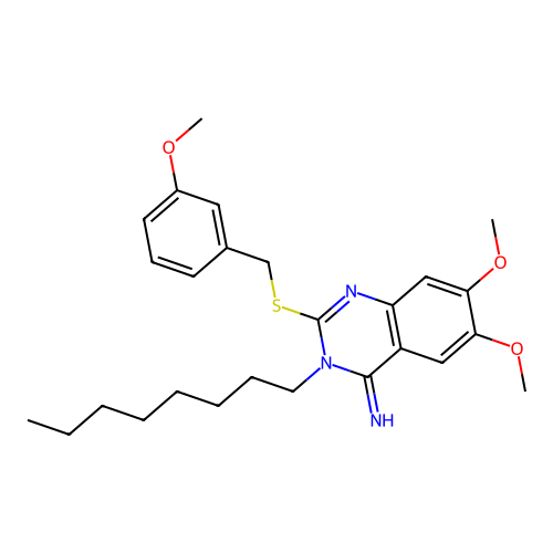 6,7-dimethoxy-2-[(3-methoxybenzyl)sulfanyl]-3-octyl-4(3H)-quinazolinimine structure