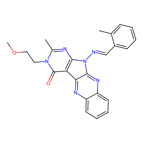 3,11-Dihydro-3-(2-methoxyethyl)-2-methyl-11-[[(2-methylphenyl)methylene]amino]-4H-pyrimido[5',4':4,5]pyrrolo[2,3-b]quinoxalin-4-one structure