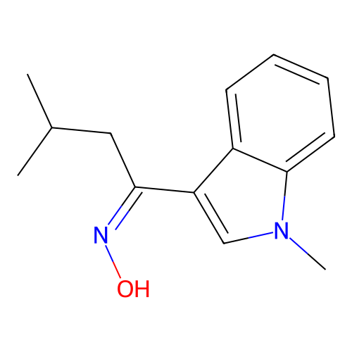 (NZ)-N-[3-methyl-1-(1-methylindol-3-yl)butylidene]hydroxylamine structure