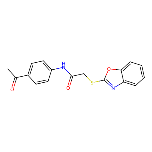 N-(4-acetylphenyl)-2-(1,3-benzoxazol-2-ylsulfanyl)acetamide structure