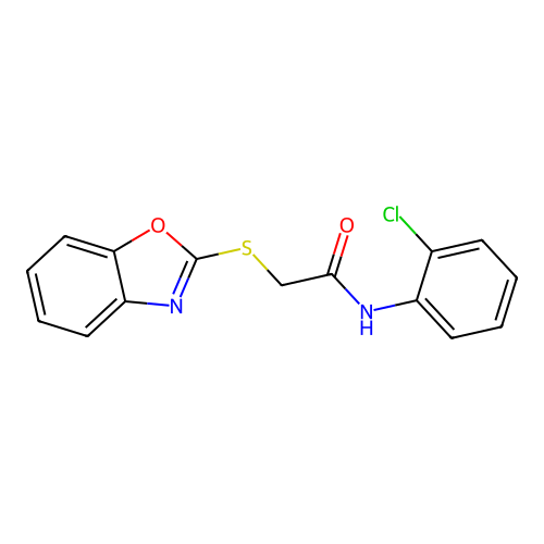 2-(1,3-benzoxazol-2-ylsulfanyl)-N-(2-chlorophenyl)acetamide structure