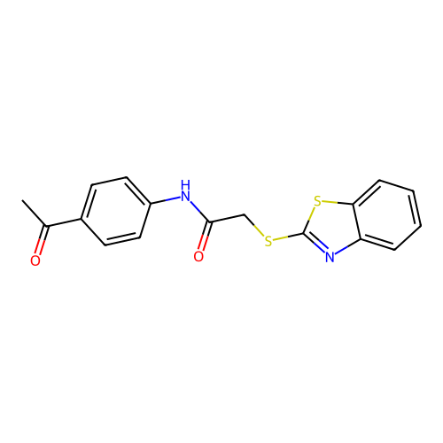N-(4-acetylphenyl)-2-(1,3-benzothiazol-2-ylsulfanyl)acetamide structure