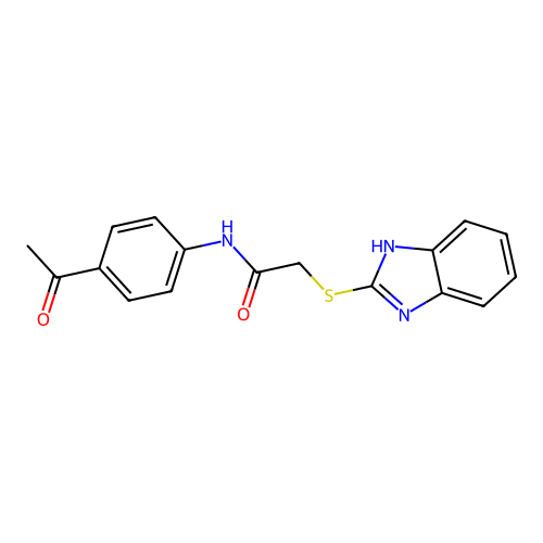 N-(4-acetylphenyl)-2-(1H-benzimidazol-2-ylsulfanyl)acetamide structure
