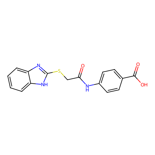 4-{[(1H-benzimidazol-2-ylsulfanyl)acetyl]amino}benzoic acid structure