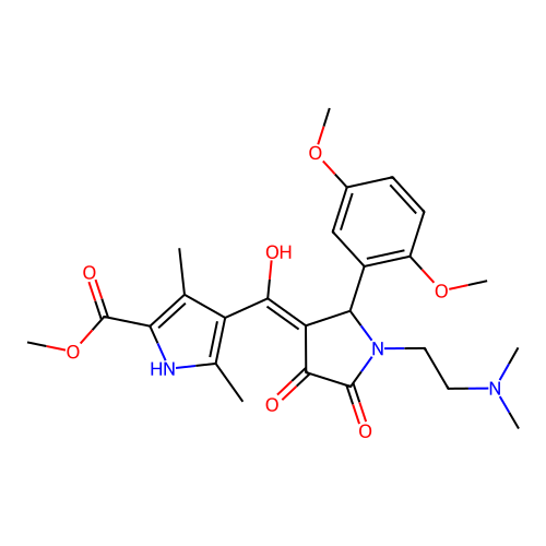 methyl 4-({2-(2,5-dimethoxyphenyl)-1-[2-(dimethylamino)ethyl]-4-hydroxy-5-oxo( 3-pyrrolin-3-yl)}carbonyl)-3,5-dimethylpyrrole-2-carboxylate structure