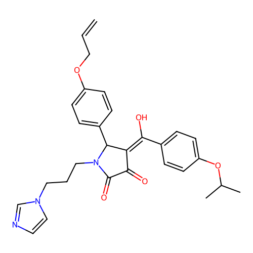 (4E)-4-[hydroxy-(4-propan-2-yloxyphenyl)methylidene]-1-(3-imidazol-1-ylpropyl)-5-(4-prop-2-enoxyphenyl)pyrrolidine-2,3-dione structure