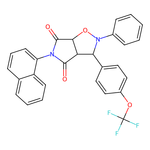 5-(naphthalen-1-yl)-2-phenyl-3-(4-(trifluoromethoxy)phenyl)dihydro-2H-pyrrolo[3,4-d]isoxazole-4,6(5H,6aH)-dione structure