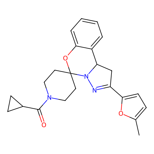 cyclopropyl(2-(5-methylfuran-2-yl)-1,10b-dihydrospiro[benzo[e]pyrazolo[1,5-c][1,3]oxazine-5,4'-piperidin]-1'-yl)methanone structure