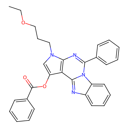 3-(3-ethoxypropyl)-5-phenyl-3H-benzo[4,5]imidazo[1,2-c]pyrrolo[3,2-e]pyrimidin-1-yl benzoate structure