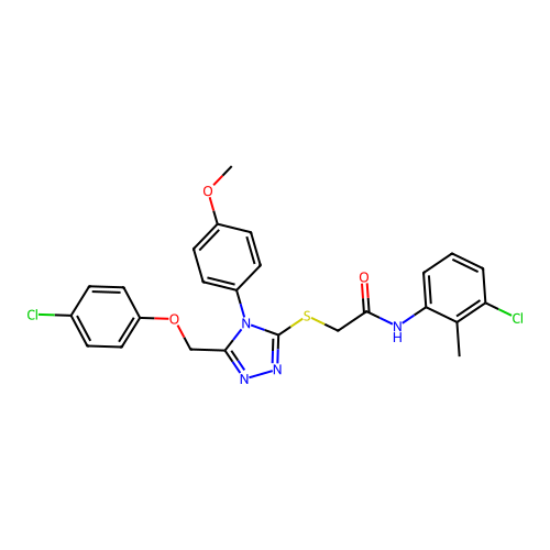 N-(3-chloro-2-methylphenyl)-2-((5-((4-chlorophenoxy)methyl)-4-(4-methoxyphenyl)-4H-1,2,4-triazol-3-yl)thio)acetamide structure